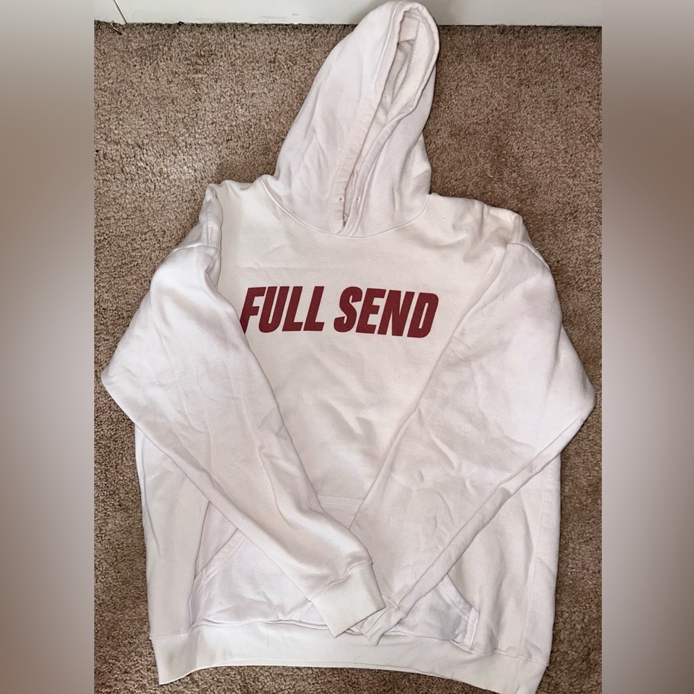 White Hoodie with Red 'Full Send' Print